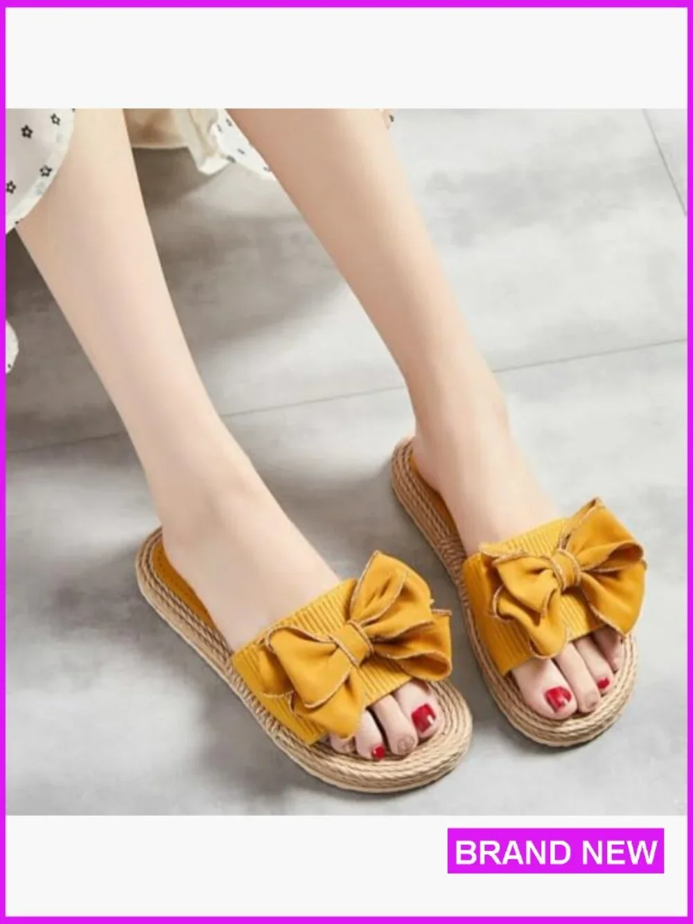 Straw Bow Flat Sandals Slide Slippers Summer Casual Outdoor Travel Dressy Chic